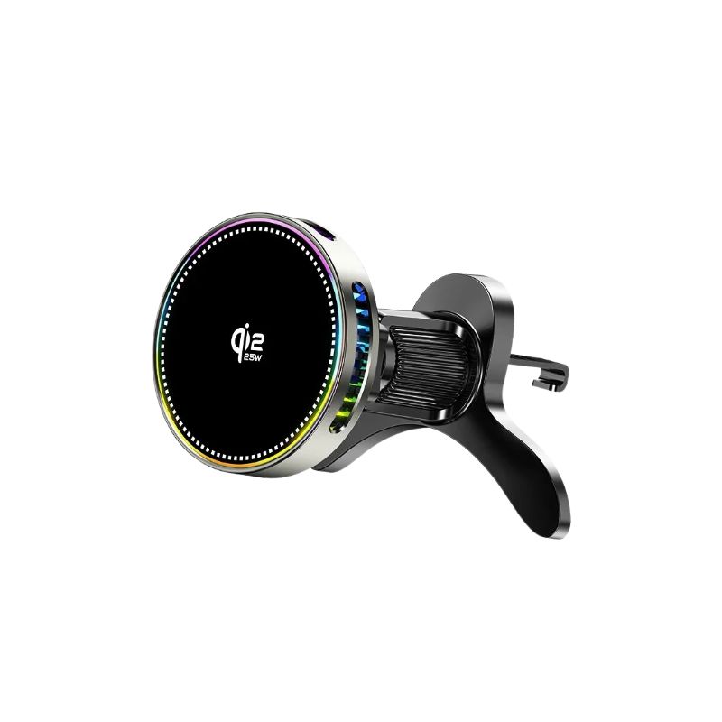 Car Phone Holder Qi2 25W Wireless Charger Air Vent Mount with RGB Light - Black