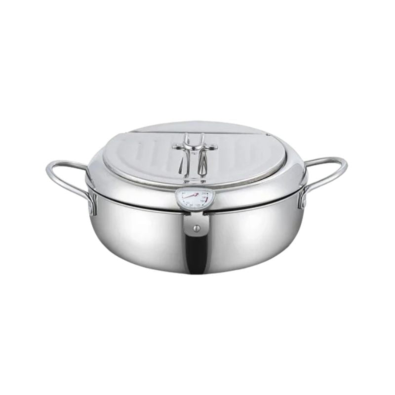 Deep Fryer 37 cm Stainless Steel Pot with Thermometer and Oil Draining Rack - Large