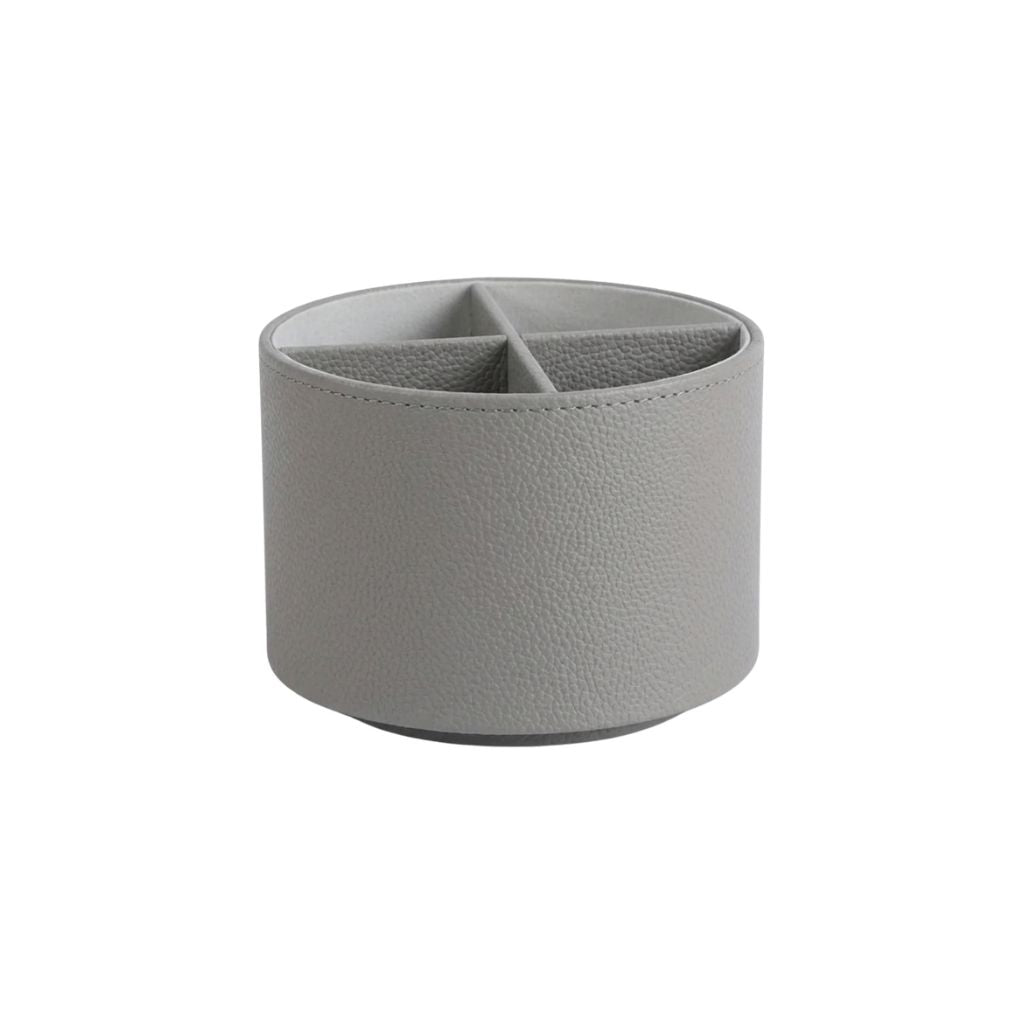 Storage Box Rotating Leather Desktop Organiser with Divided Storage - Grey