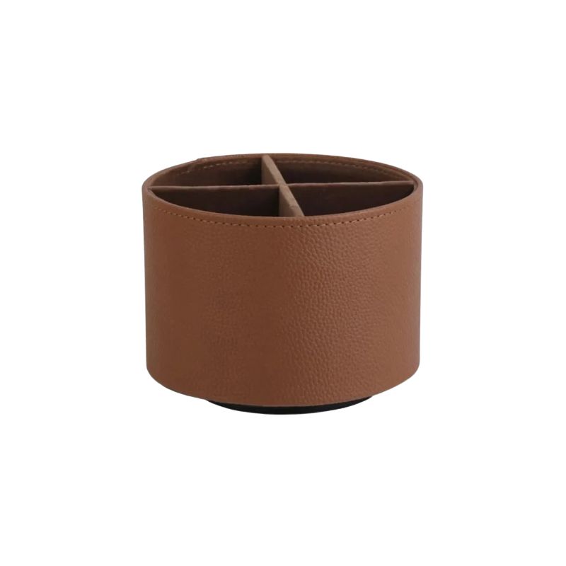 Storage Box Rotating Leather Desktop Organiser with Divided Storage - Grey