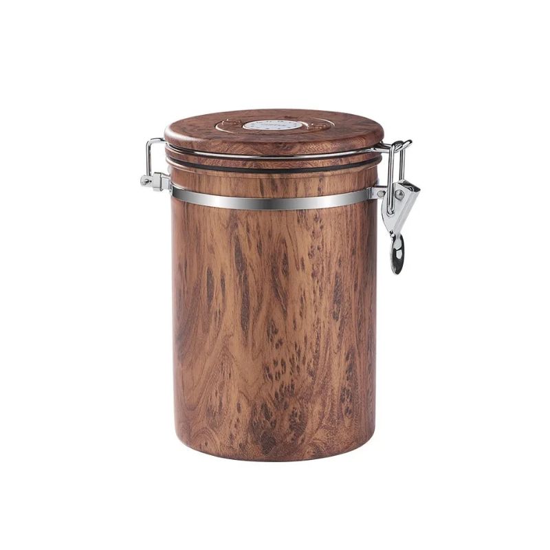 Coffee Storage Canister 1.8L Stainless Steel Airtight Container with Modern Design for Kitchen - Brown