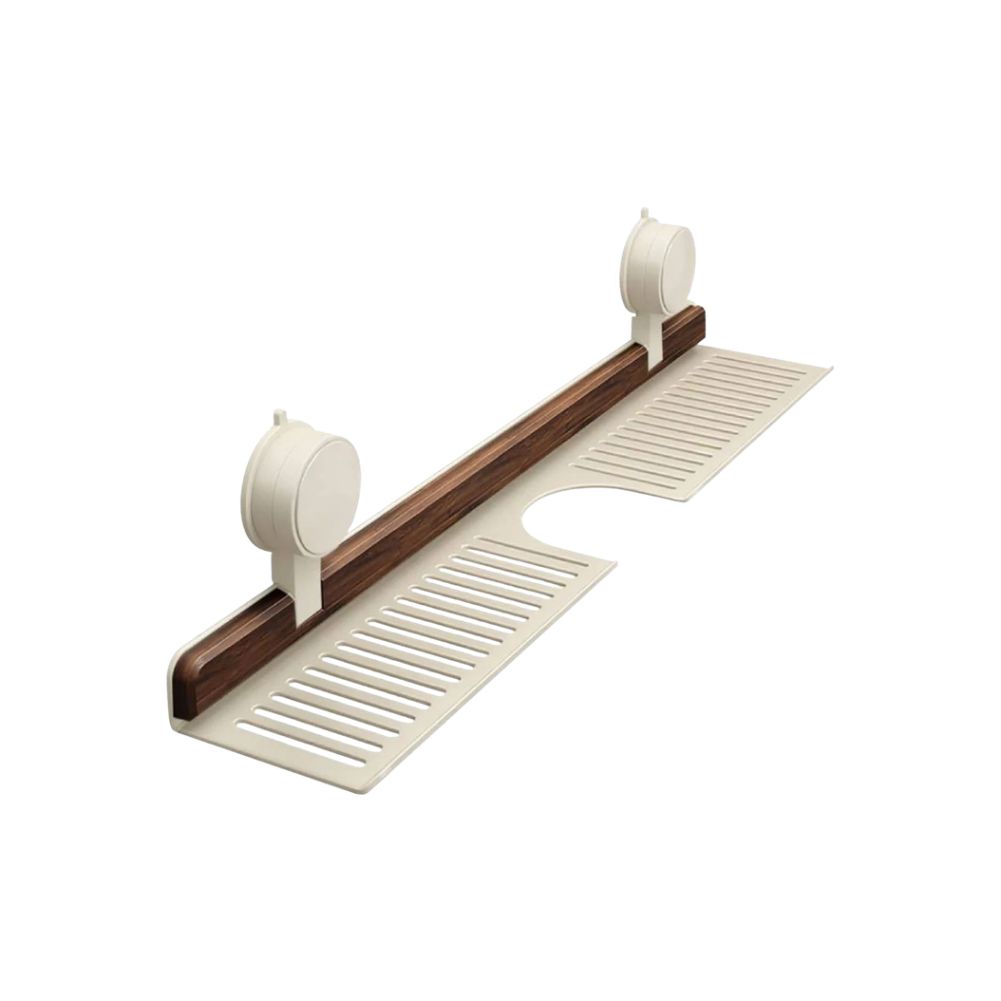 Bathroom Shelf Walnut Suction Cup Sink Organiser Over Faucet Storage Rack - Black