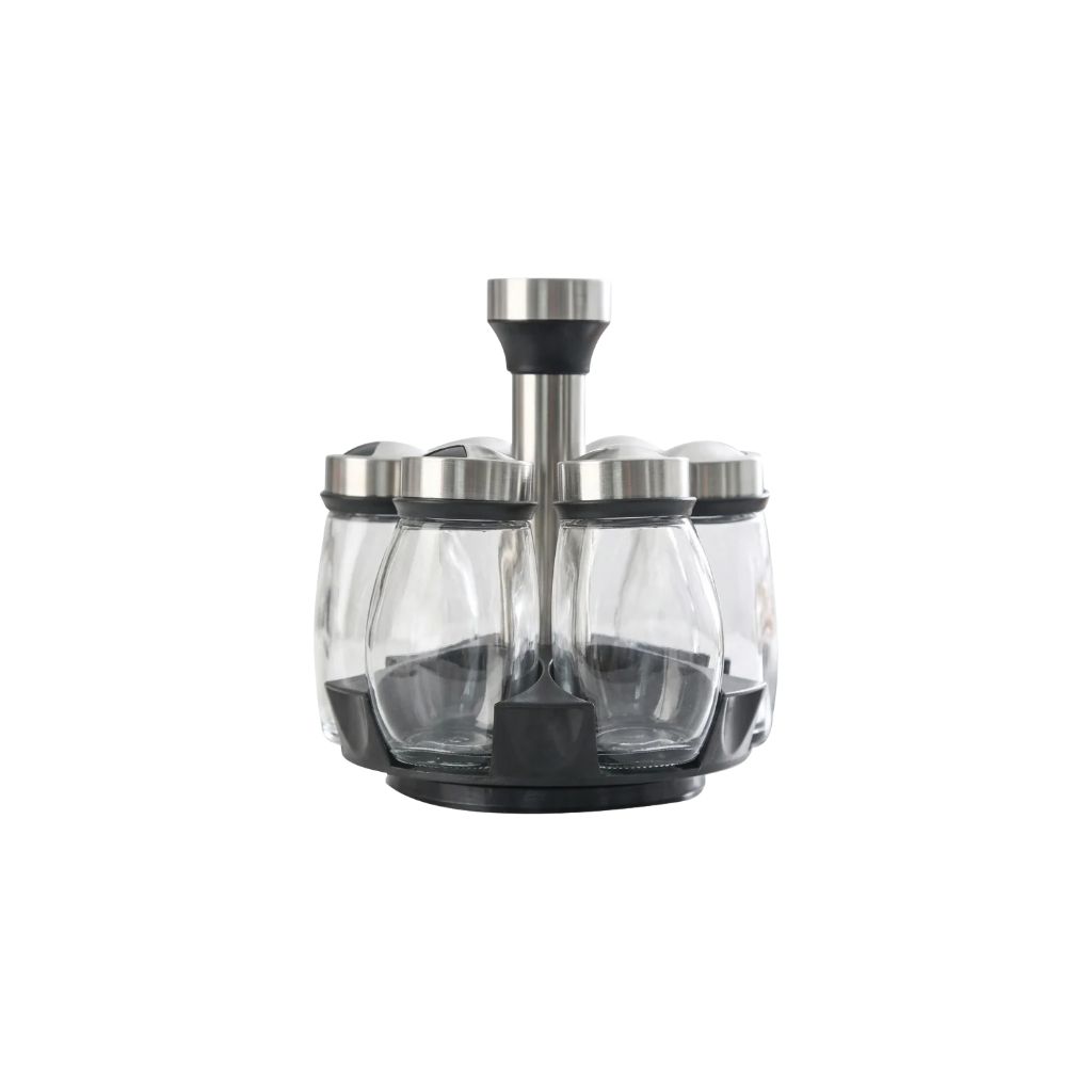 Seasoning Jar Set 6 Pcs Rotatable Glass Spice Containers 360° Kitchen Storage Shakers