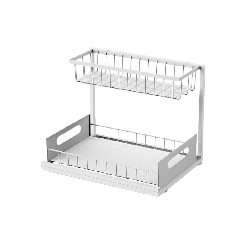 Storage Rack 2 Tier Sliding Under Sink Metal Cabinet Organiser - Black