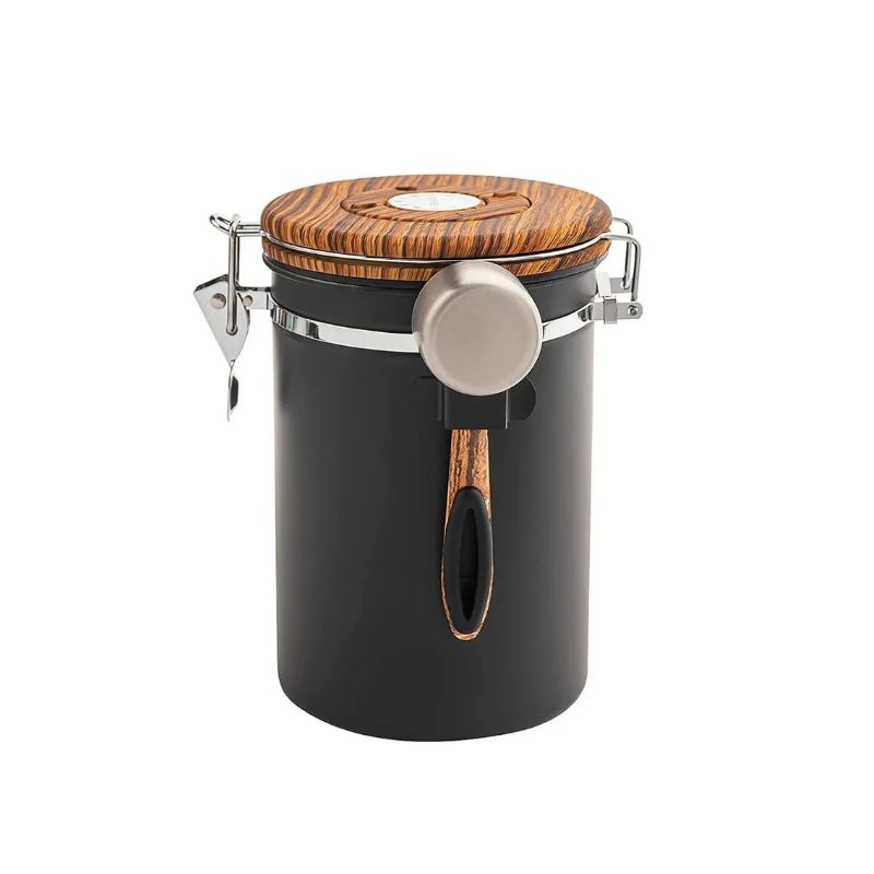 Coffee Storage Canister 1.8L Stainless Steel Airtight Container with Modern Design for Kitchen - Brown