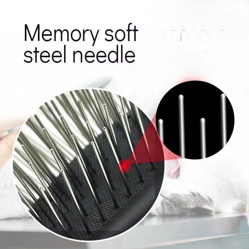 Pet Grooming Comb Stainless Steel Pin Dog and Cat Detangling Brush - Black