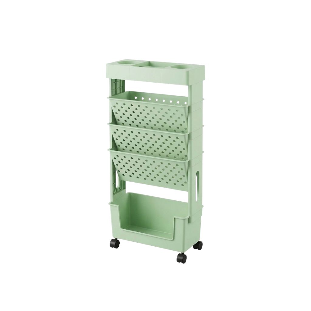 Book Rack 5 Tier Rotatable Removable Plastic Rolling Storage Organiser for Living Room - Pink