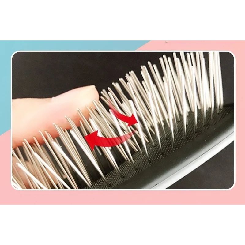 Pet Grooming Comb Stainless Steel Pin Dog and Cat Detangling Brush - Black