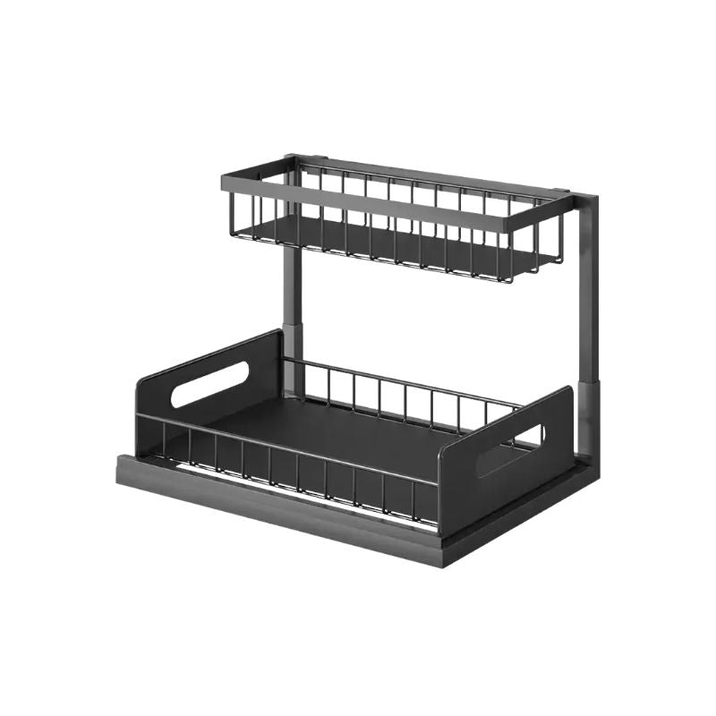 Storage Rack 2 Tier Sliding Under Sink Metal Cabinet Organiser - Black