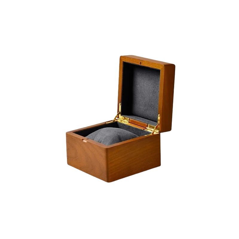 Watch Box Wooden Single Watch Storage Organiser with Soft Cushion - Black