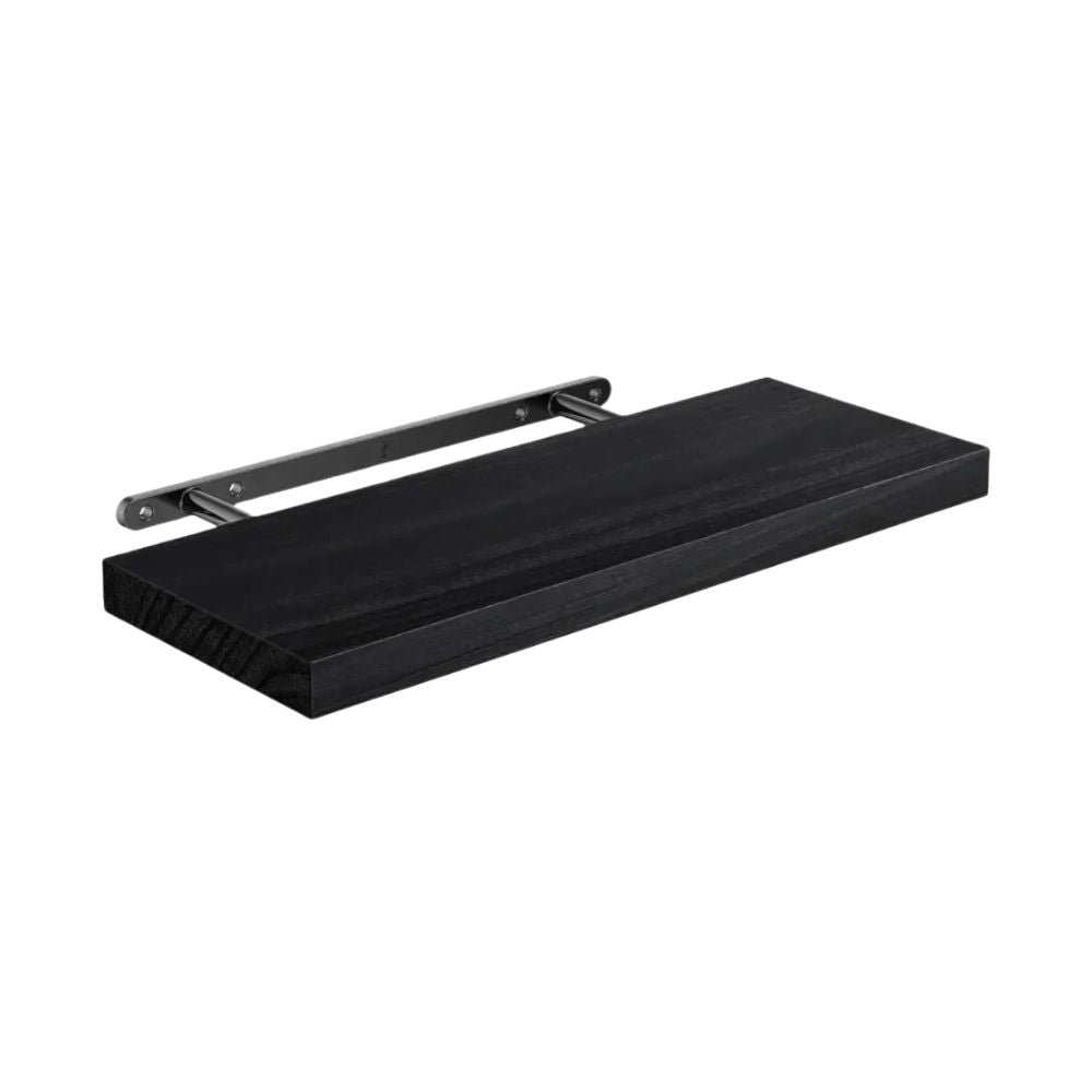 Floating Shelf Wooden Wall Mounted Storage Shelf with Iron Bracket - Black