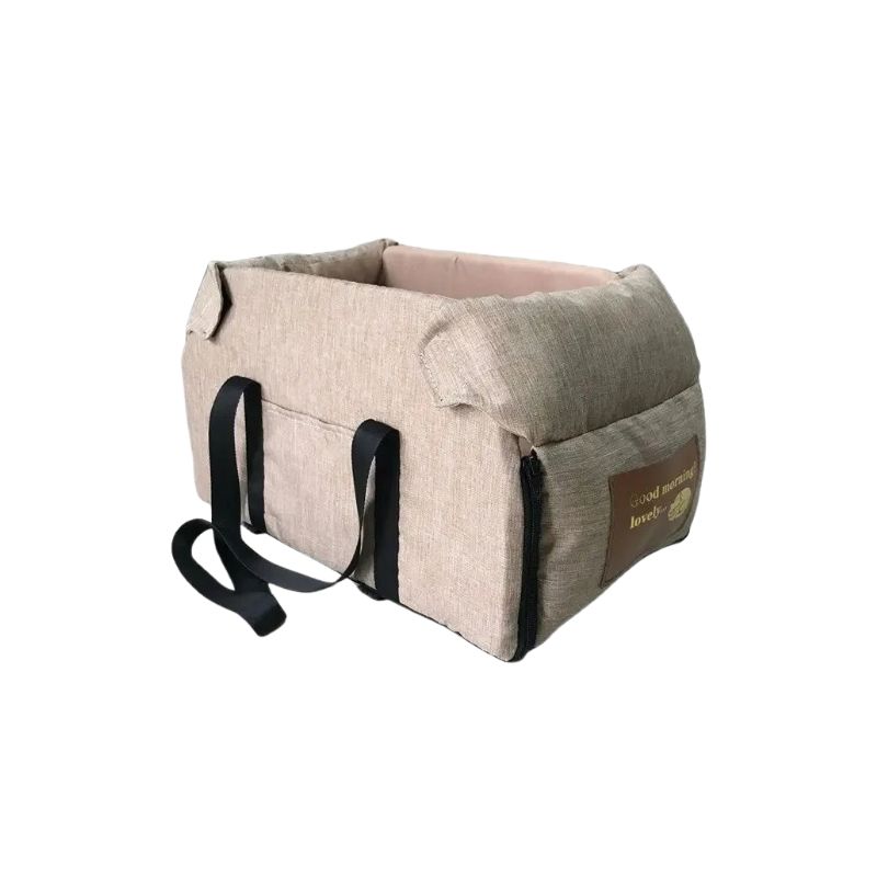 Pet Travel Carrier Portable Padded Oxford Fabric Vehicle Bed with Zipper - Beige