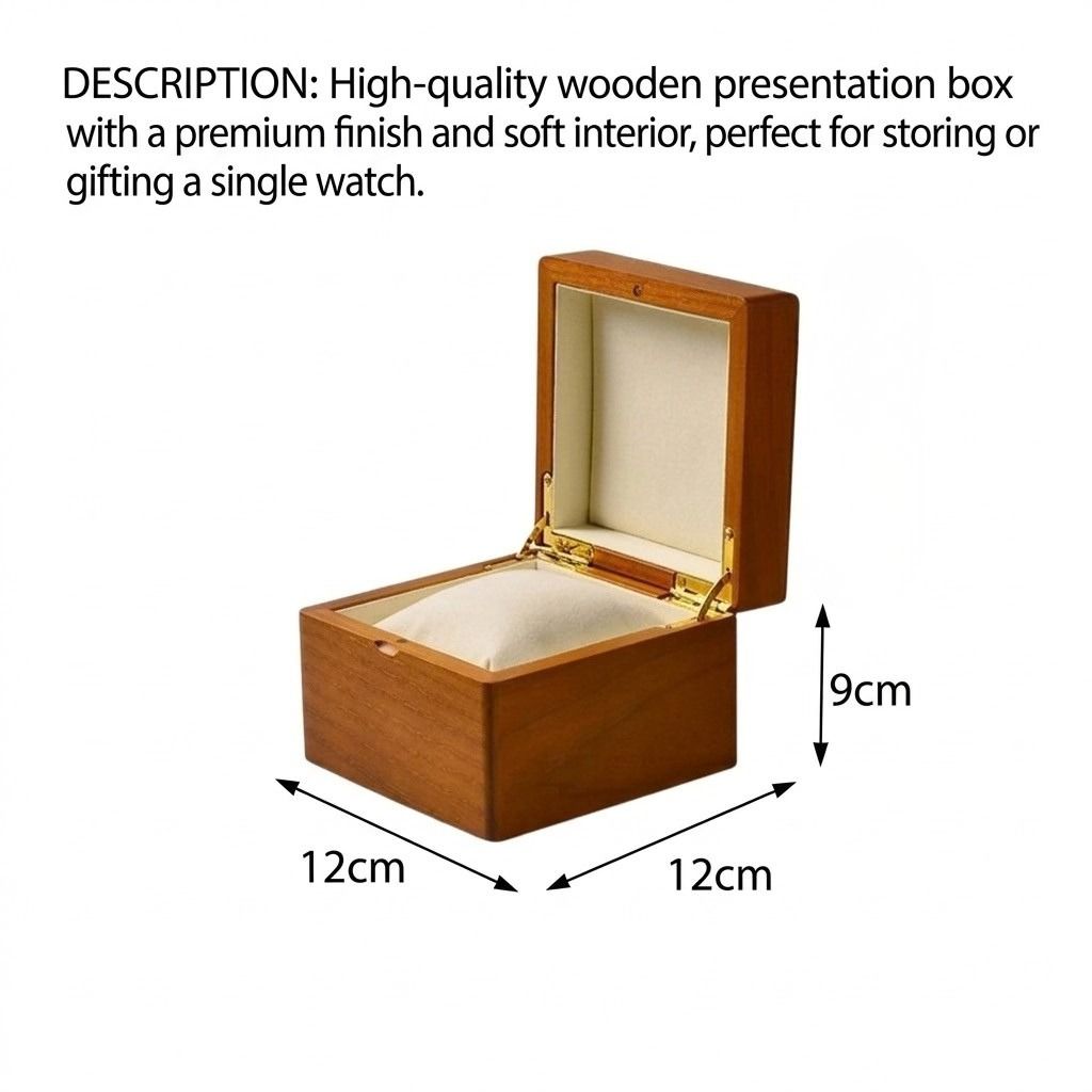 Watch Box Wooden Single Watch Storage Organiser with Soft Cushion - Black