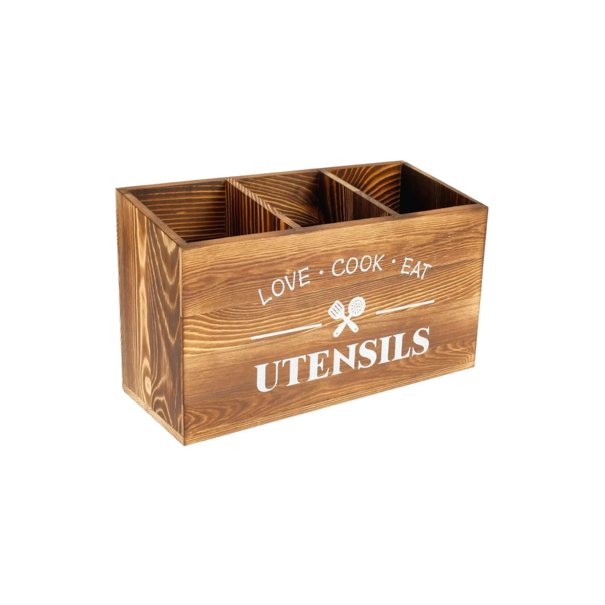 Utensil Holder 3 Compartment 30 × 12 × 17.5 cm Wooden Kitchen Cutlery Organiser - White