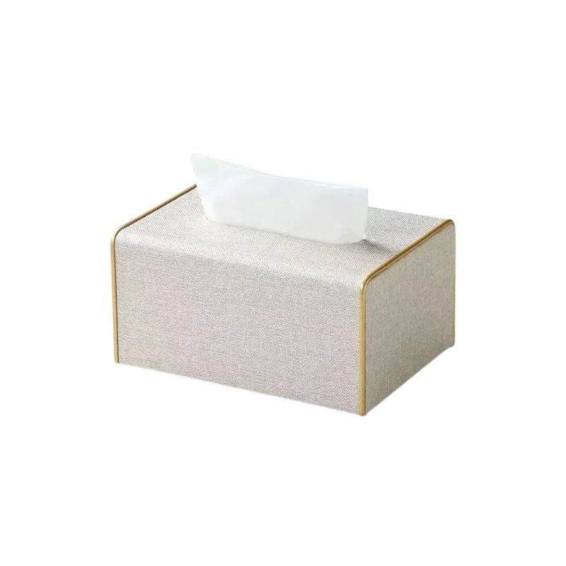 Tissue Box 19 × 13 × 9 cm Leather Covered Desktop Tissue Holder with Gold Trim