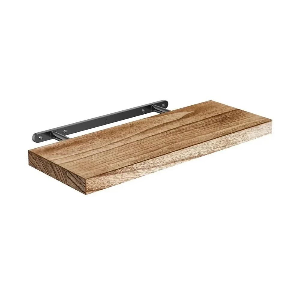 Floating Shelf Wooden Wall Mounted Storage Shelf with Iron Bracket - Black