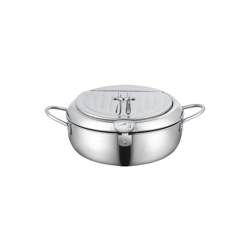 Deep Fryer 29 cm Stainless Steel Pot with Thermometer and Oil Draining Rack - Small