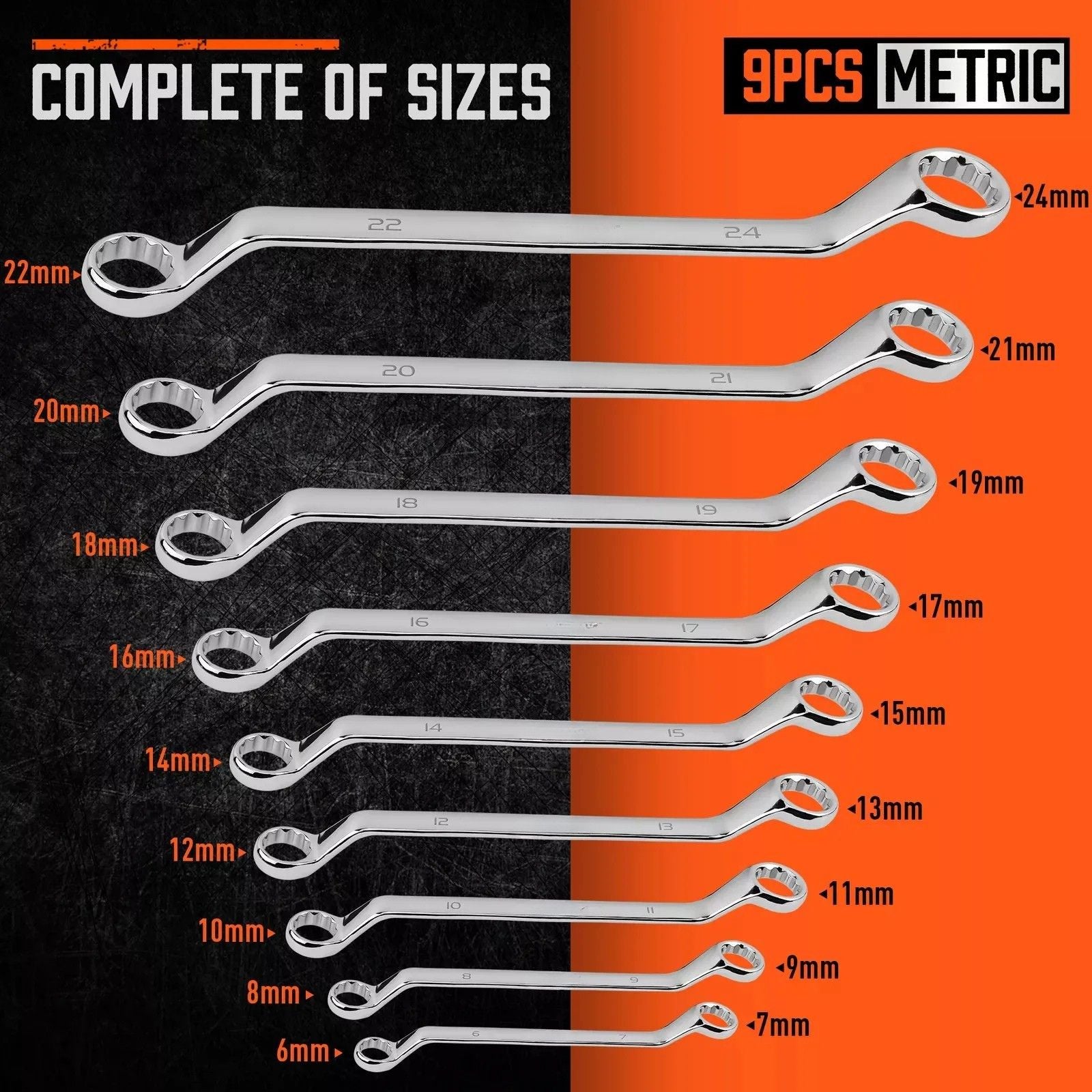 Wrench Set Heavy Duty 9 Piece 75° Offset Double Box End Metric Spanner Set 6-24 mm Repair Tool Kit