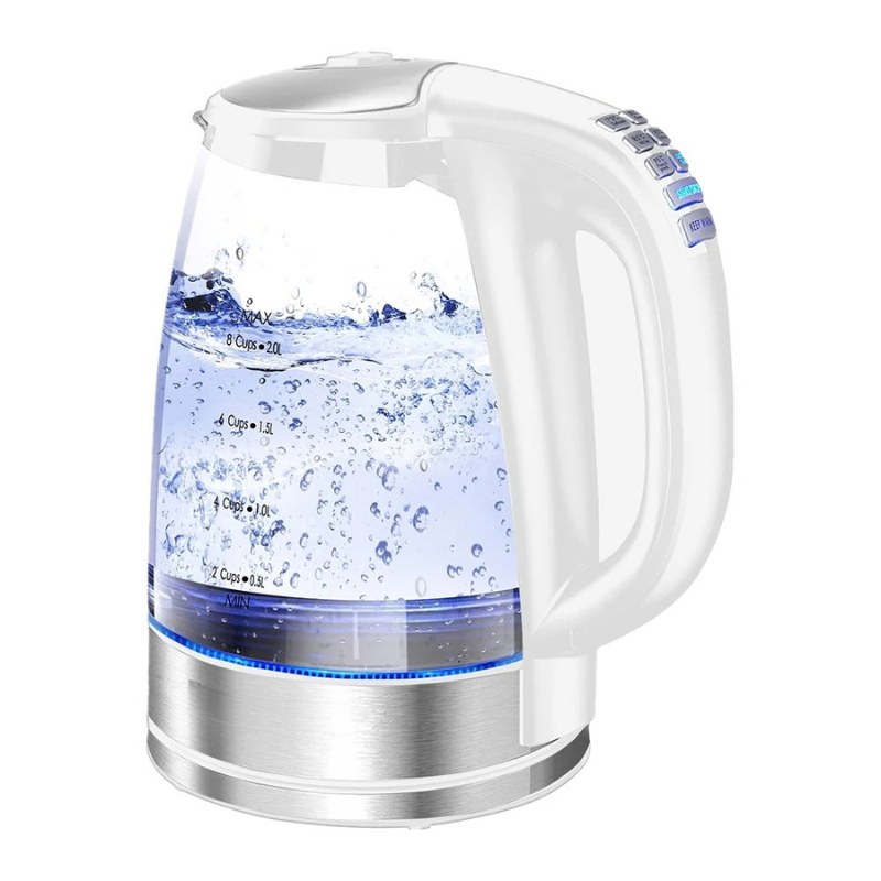 Electric Glass Kettle 2.0L 2200W Fast Boiling Temperature Control Keep Warm Tea Kettle Matte White