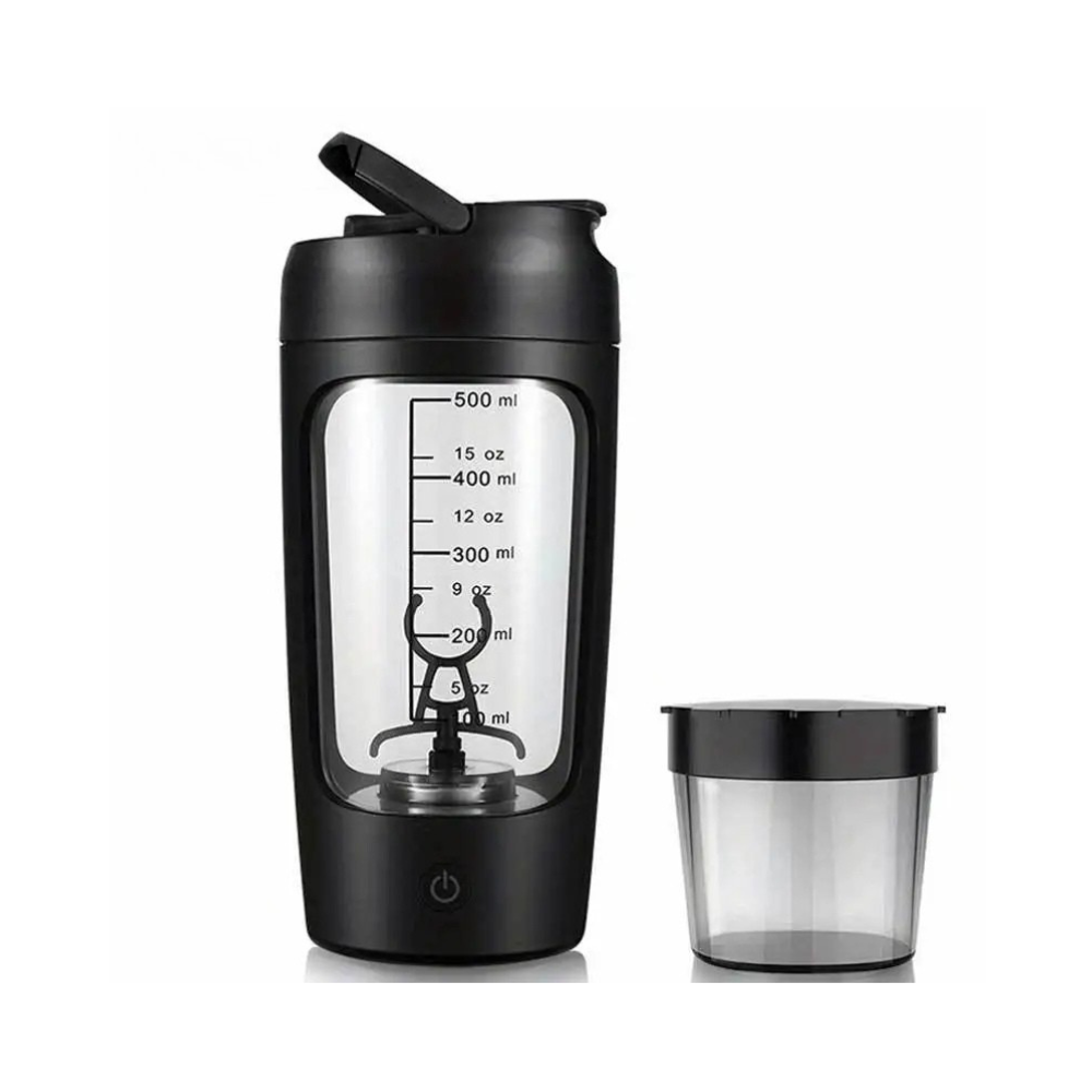 Shaker Bottle 500ml Electric Mixer Cup Rechargeable Protein Blender with USB C Charging - Black
