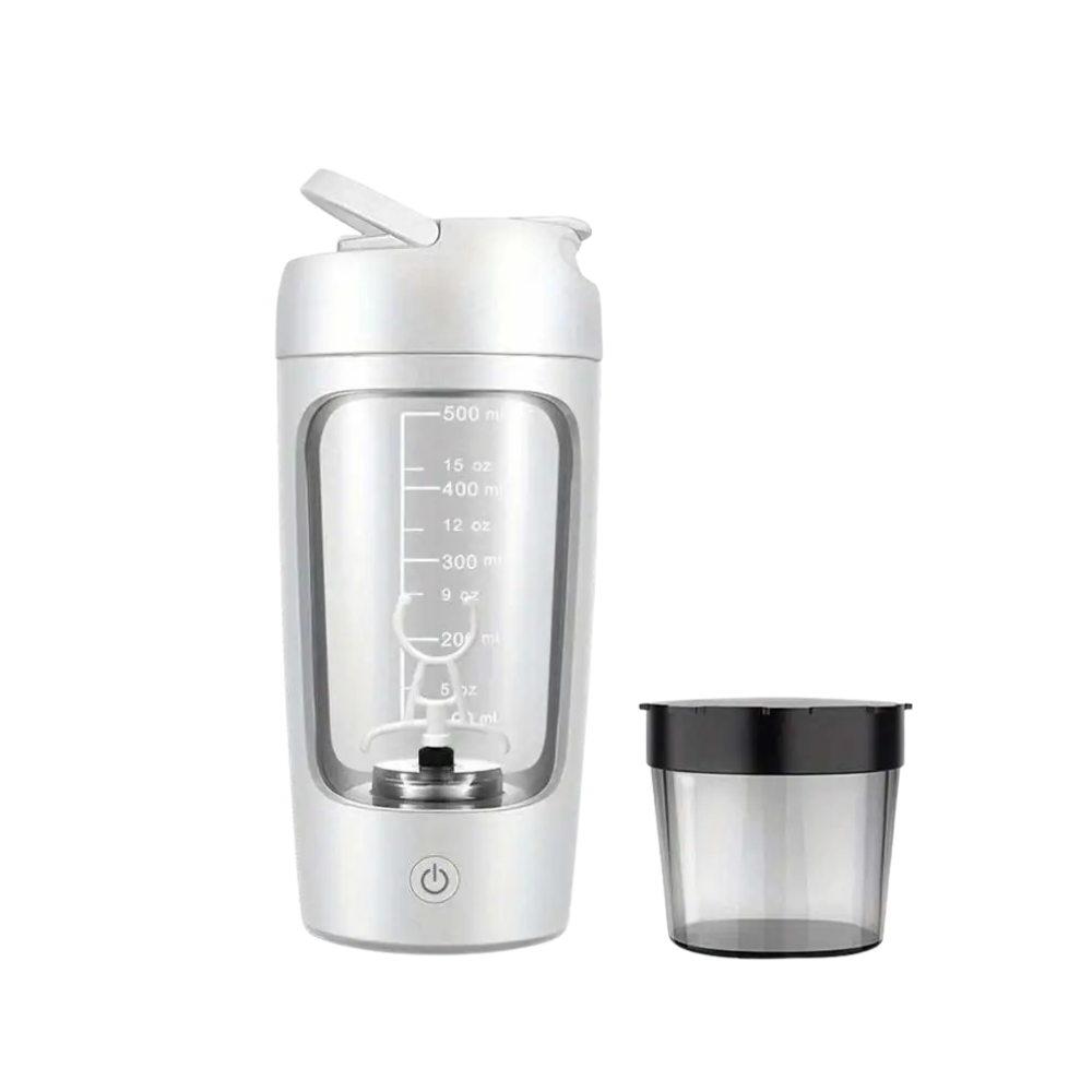 Shaker Bottle 500ml Electric Mixer Cup Rechargeable Protein Blender with USB C Charging - White