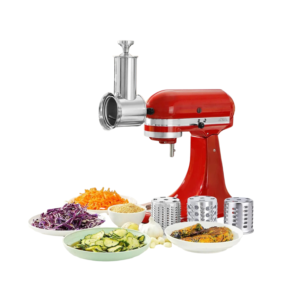Slicer Shredder Attachment Stainless Steel Vegetable Cutter for Stand Mixer with 4 Blades - Red