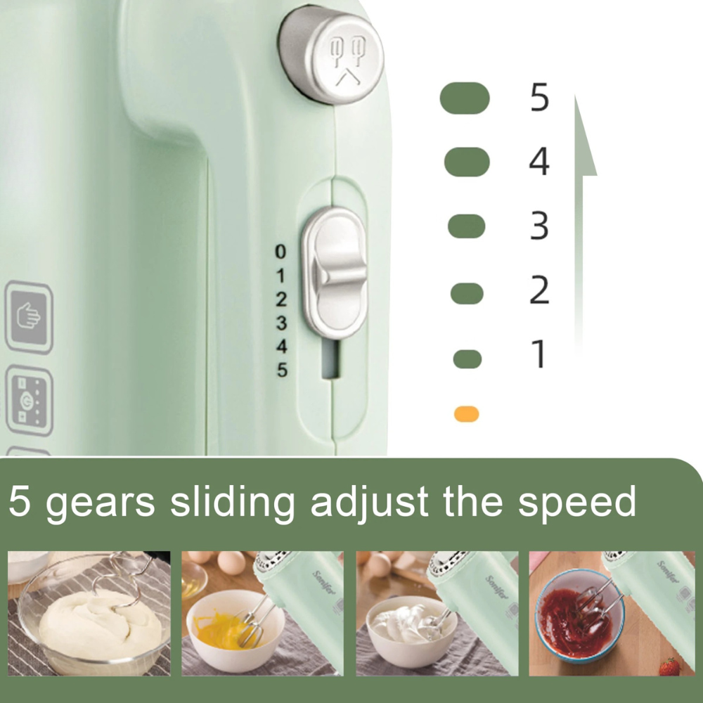 Electric Hand Mixer 5-Speed Kitchen Blender with Turbo Mode and Beaters – Grey