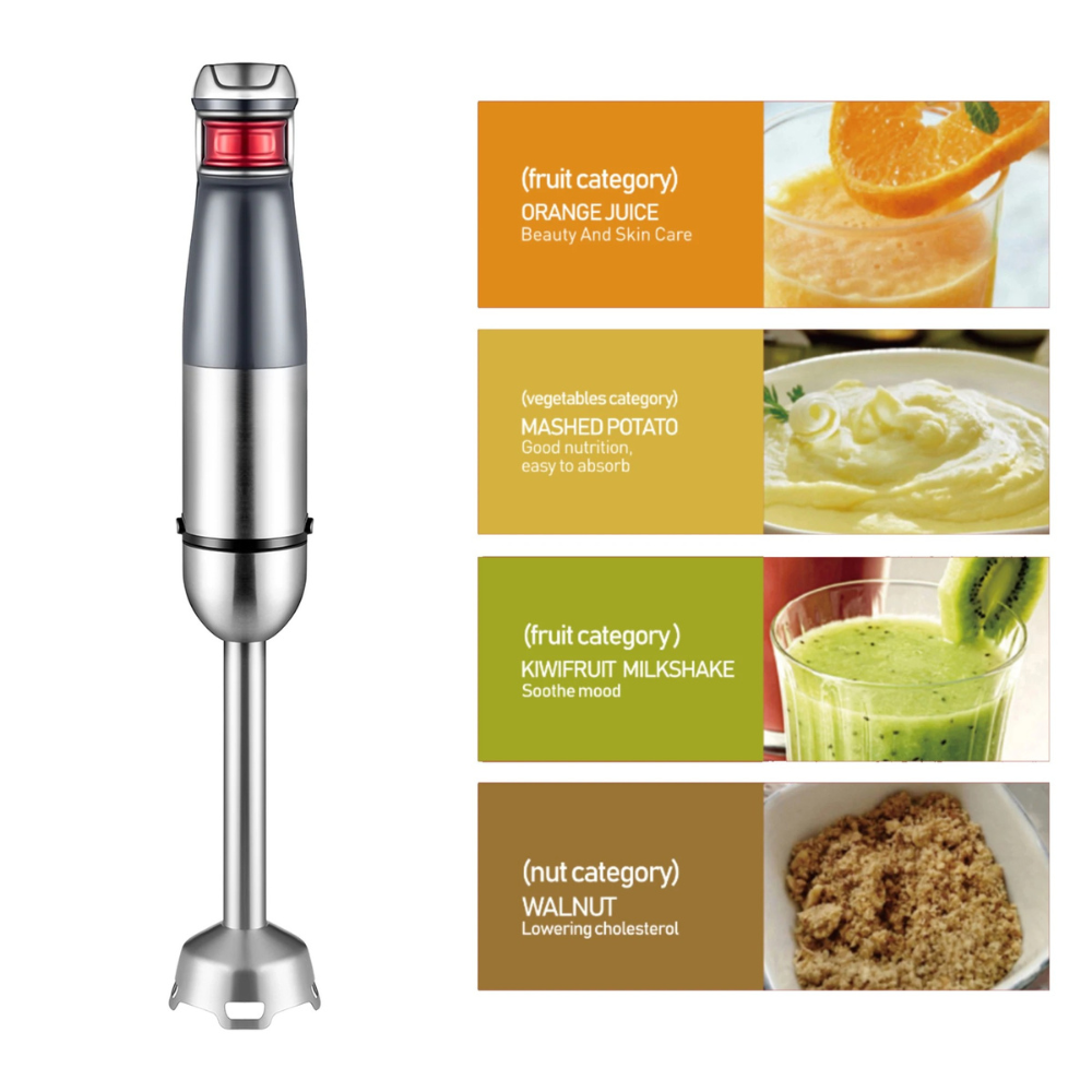 Hand Blender 1000W Immersion Mixer with Chopper Whisk 600mL Cup Stainless Steel – Red