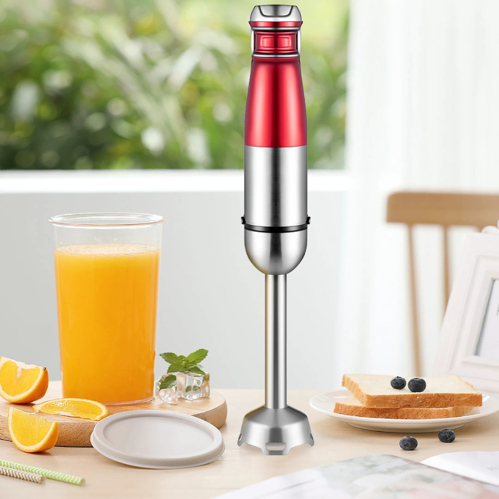 Hand Blender 1000W Immersion Mixer with Chopper Whisk 600mL Cup Stainless Steel – Red