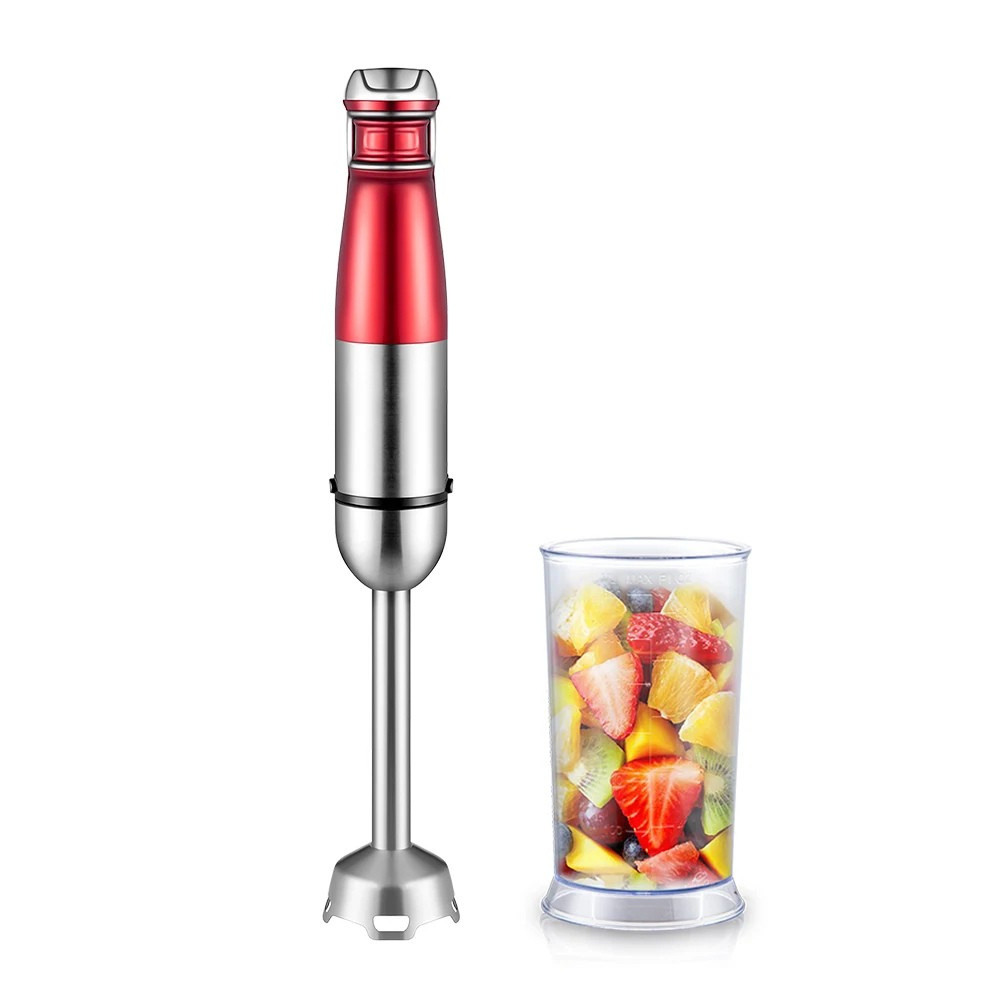 Hand Blender 1000W Immersion Mixer with Chopper Whisk 600mL Cup Stainless Steel – Red