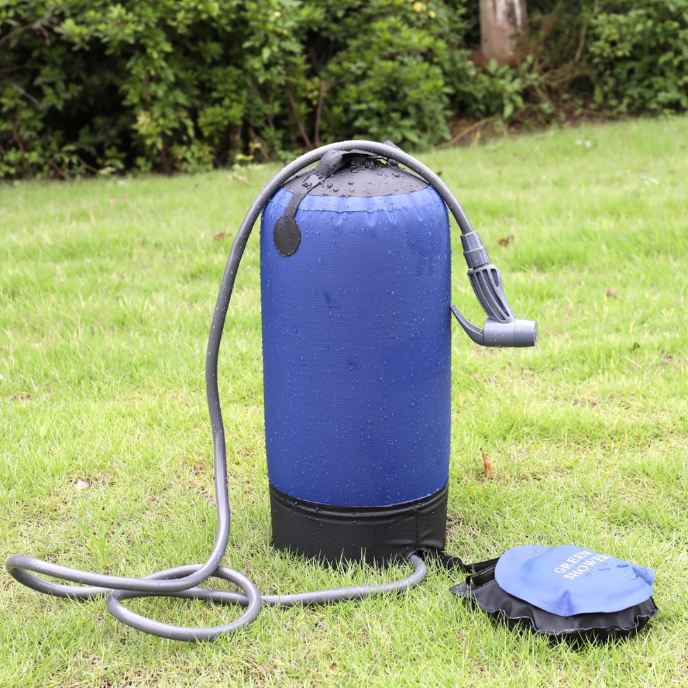 Portable Outdoor Shower Bag 12L Foot Pump Inflatable PVC Camping Beach Washing System - Blue