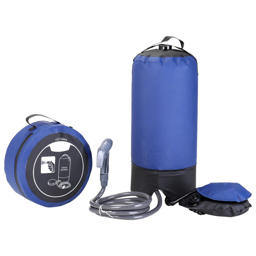 Portable Outdoor Shower Bag 12L Foot Pump Inflatable PVC Camping Beach Washing System - Blue