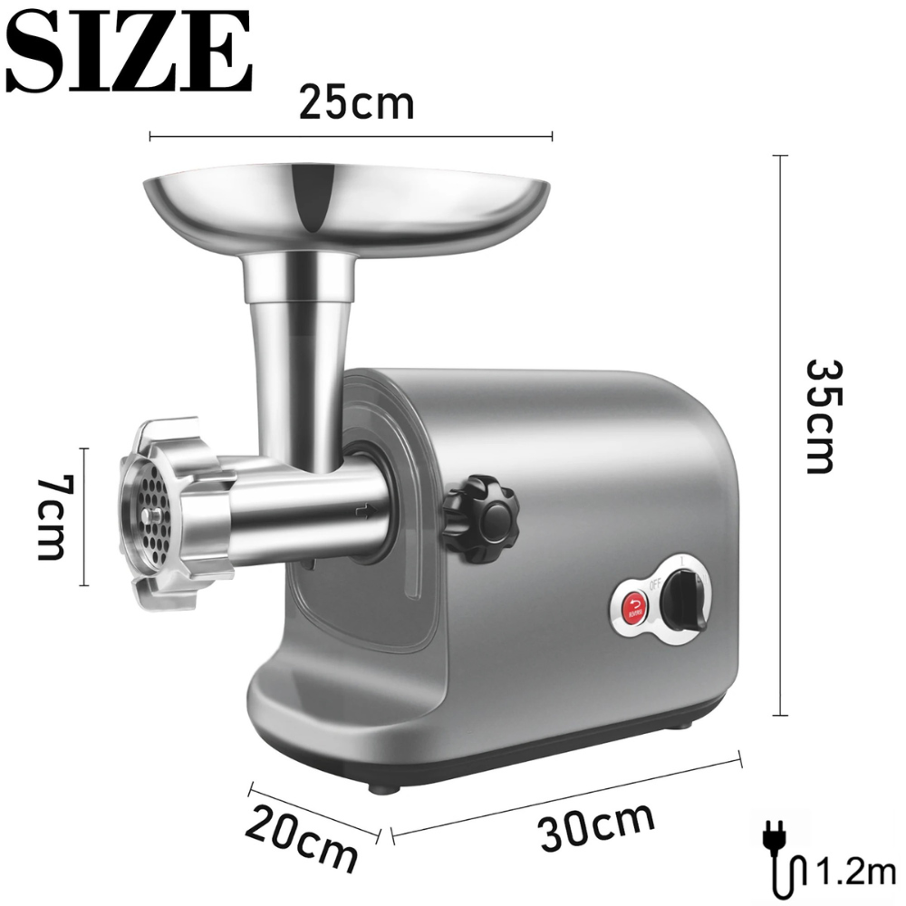 Electric Meat Mincer 3000W Heavy Duty Stainless Steel Food Processor – Silver