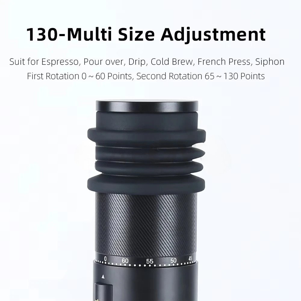 Electric Coffee Grinder 12W Conical Burr Adjustable Precision Digital Display - Silver