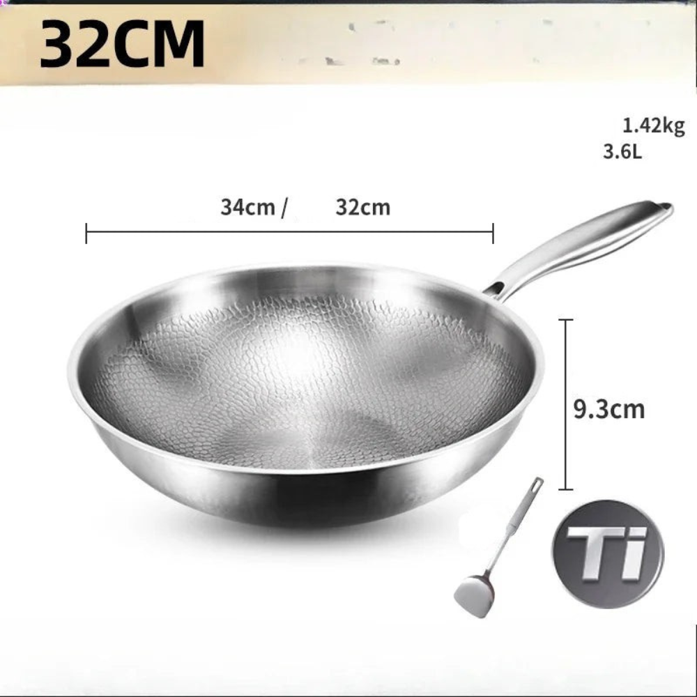 Titanium Wok Pan 32cm Flat Bottom Cooking Pan with Lid Induction Compatible