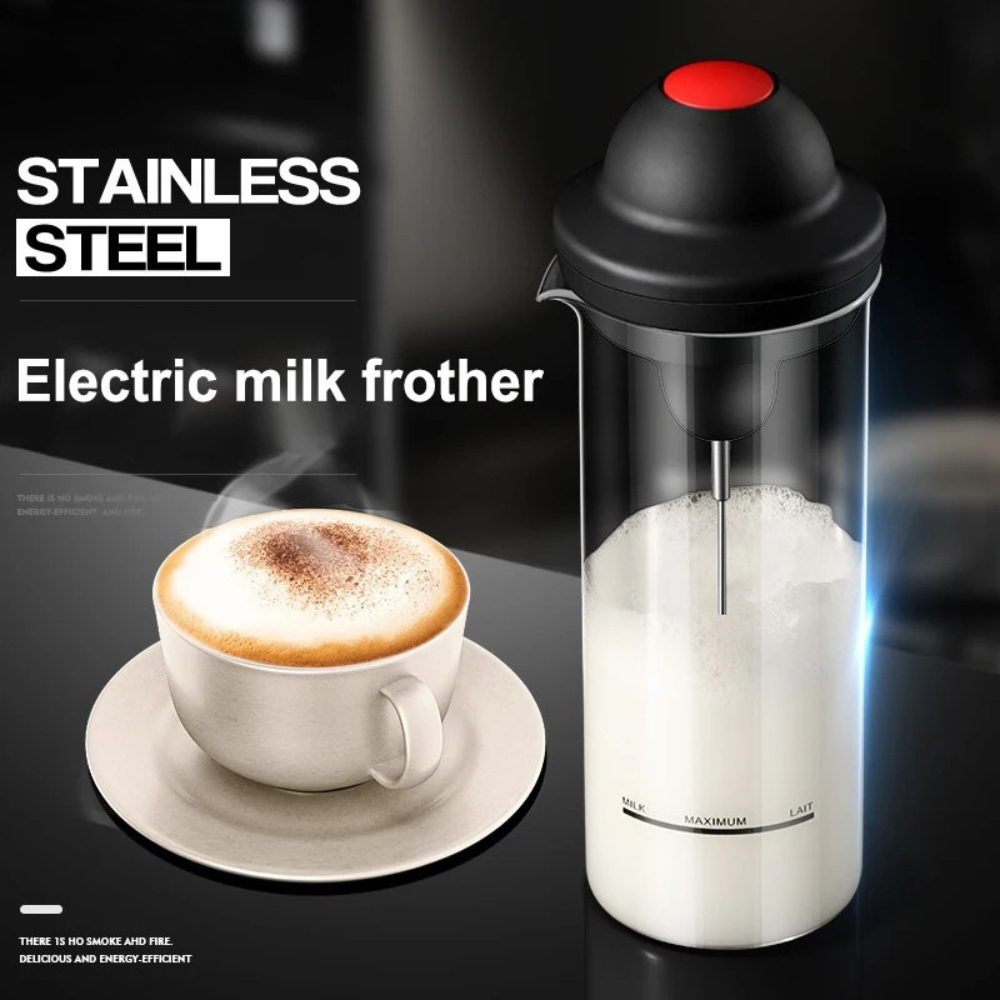 Electric Milk Frother 400ml Portable Handheld Coffee Stirrer Stainless Steel - Black