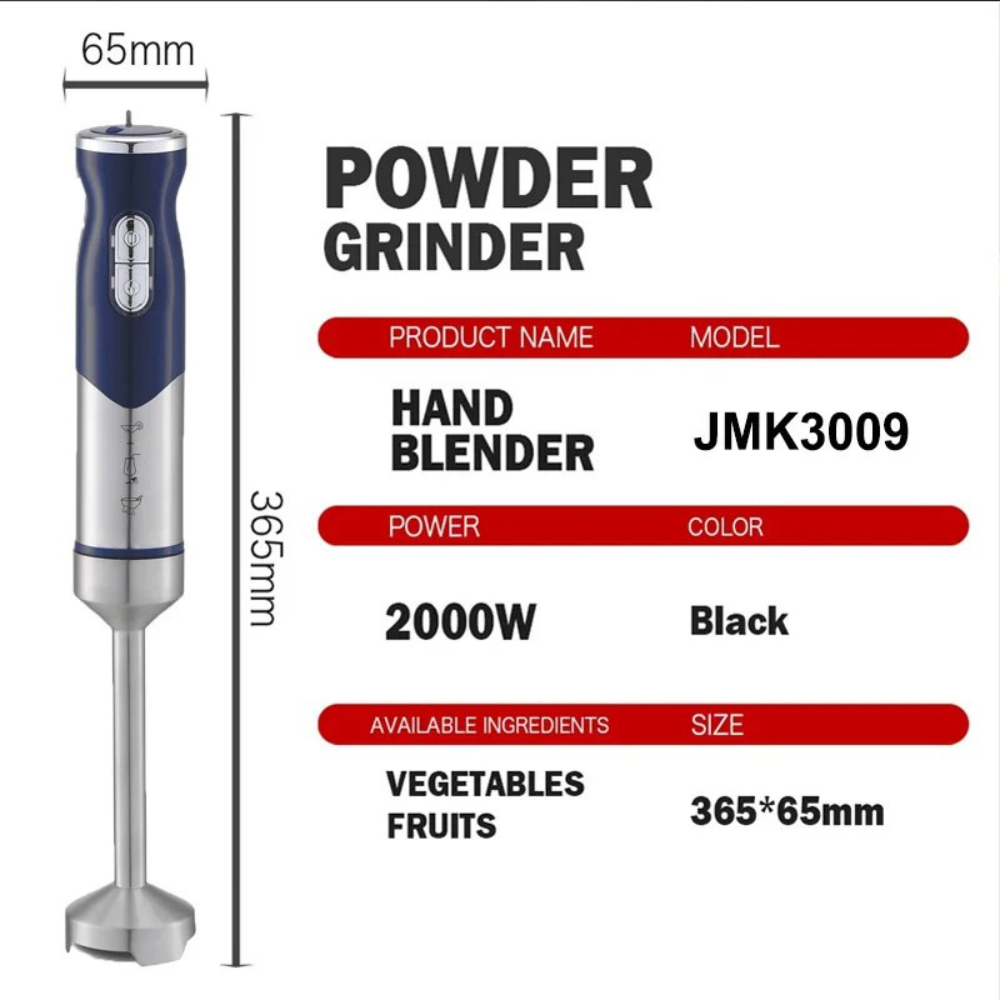 Handheld Blender 2000W Portable Multi Function Food Processor 36.5cm - Black