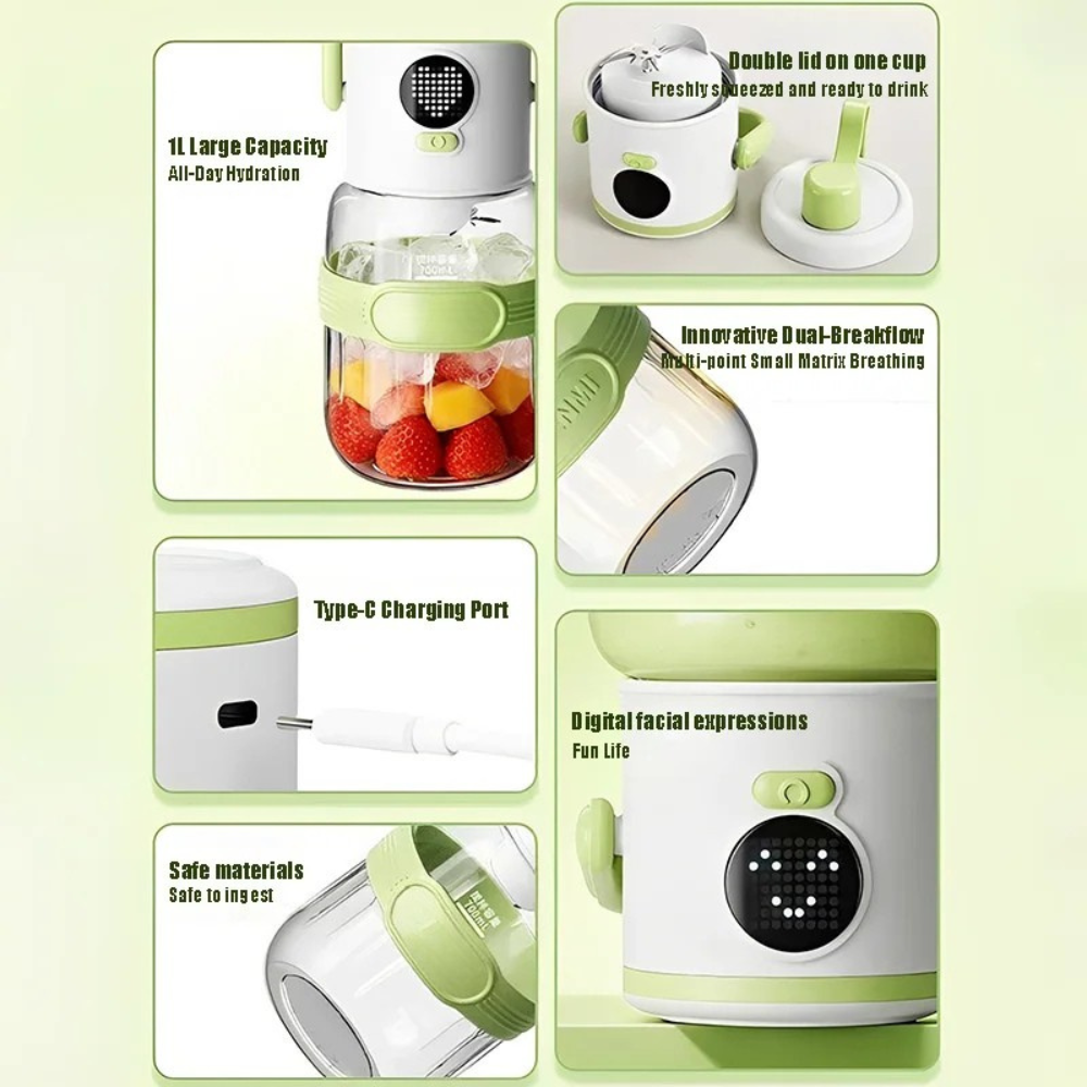 Portable Juicer Blender 1000ml USB Rechargeable 12 Blade Smoothie Maker - Green