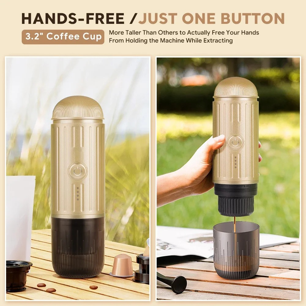 Portable Espresso Coffee Maker 2 in 1 Wireless Capsule Powder Machine 7500mAh - Silver