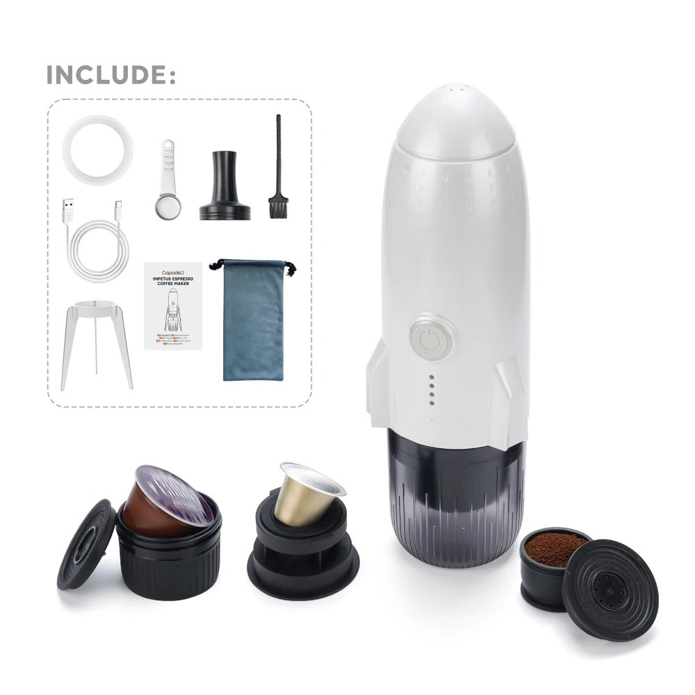 Portable Espresso Coffee Maker 19 Bar Automatic Extraction 3-in-1 Handheld Brewer – White