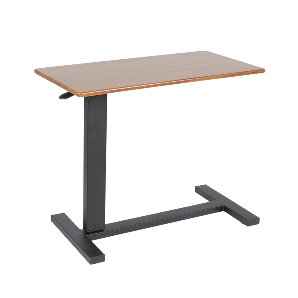 Overbed Laptop Table Adjustable Height Rolling Desk 80cm Wooden Top Bedside Stand - Brown