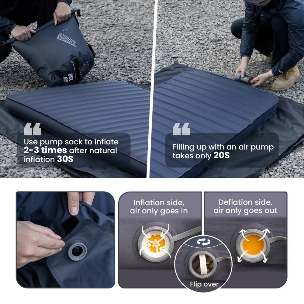 Camping Sleeping Pad 198cm Self Inflating Air Mattress 7.6cm Thick Built in Pump - Dark Gray