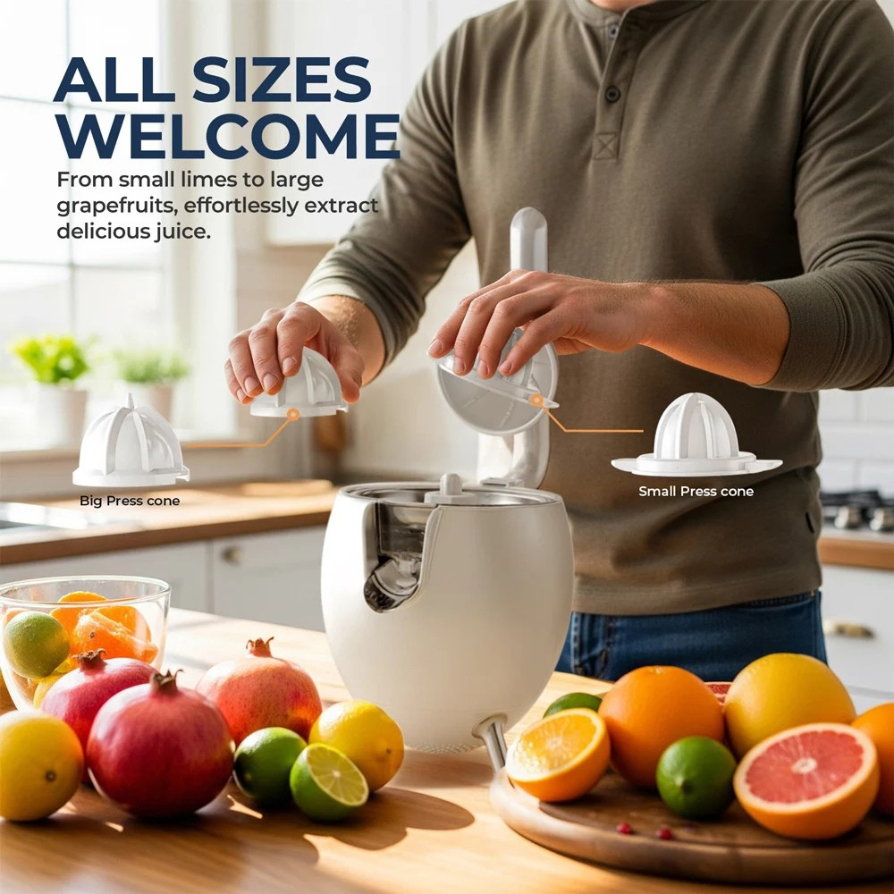 Citrus Juicer 850W High Power Stainless Steel Electric Orange Press 28cm – White