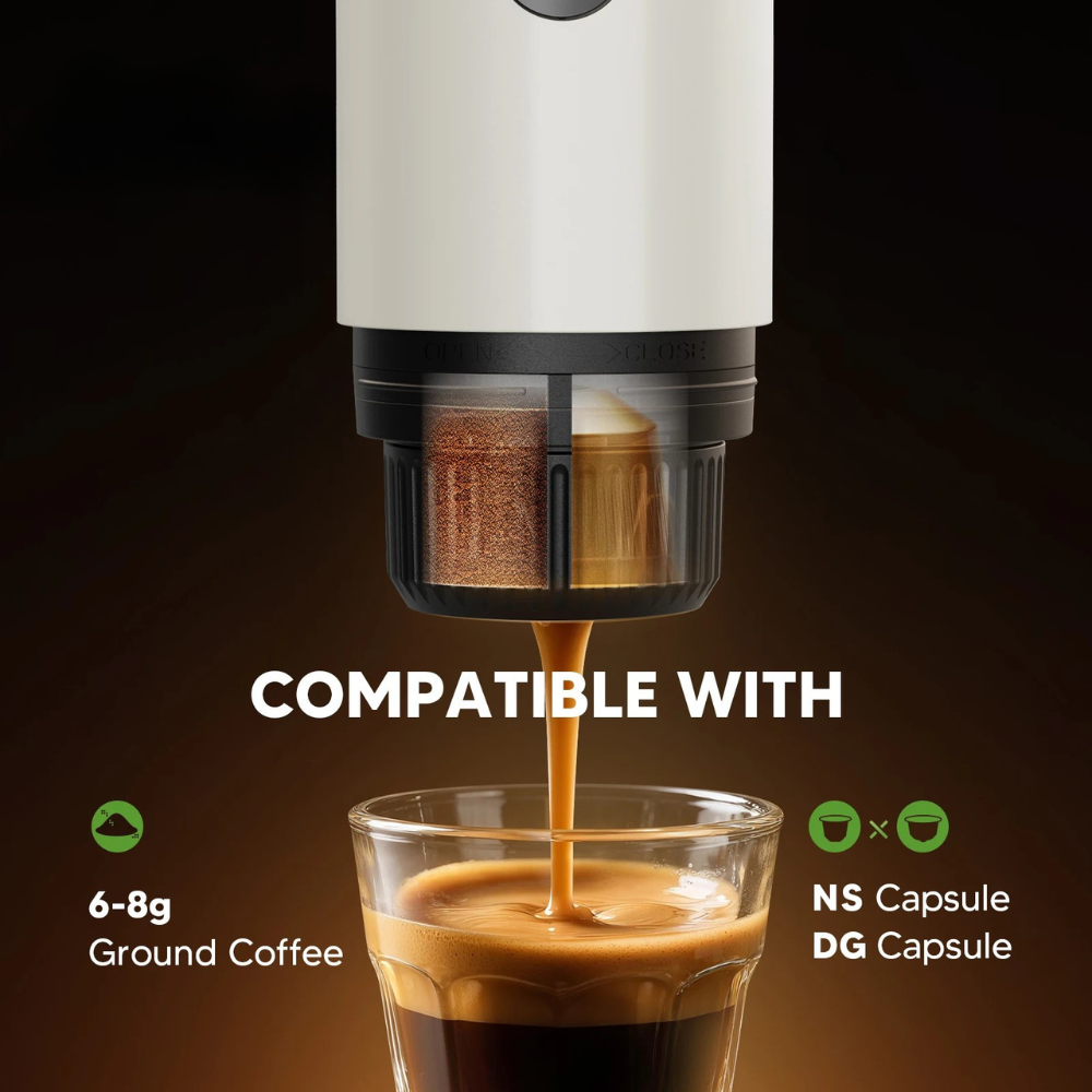 Portable Espresso Coffee Maker 3 in 1 Wireless Heating Capsule Powder Machine - White