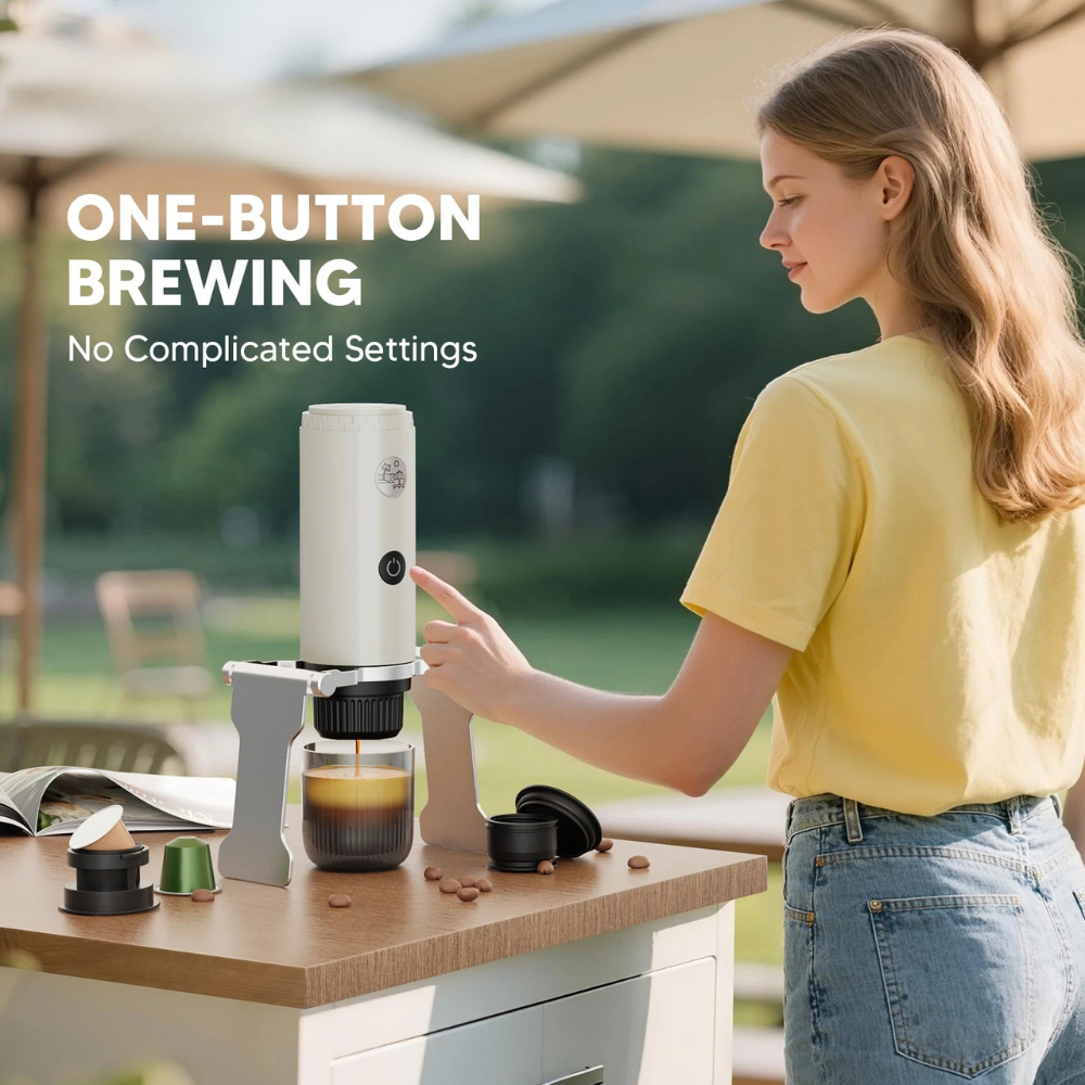 Portable Espresso Coffee Maker 3 in 1 Wireless Heating Capsule Powder Machine - White