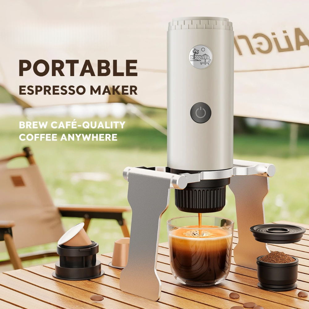 Portable Espresso Coffee Maker 3 in 1 Wireless Heating Capsule Powder Machine - White