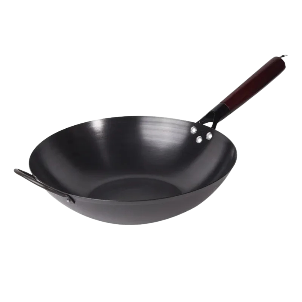 Iron Wok Pan 32cm Flat Bottom Stir Fry Cooking Pan Induction Compatible