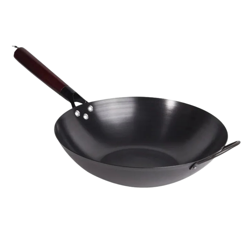 Iron Wok Pan 32cm Flat Bottom Stir Fry Cooking Pan Induction Compatible
