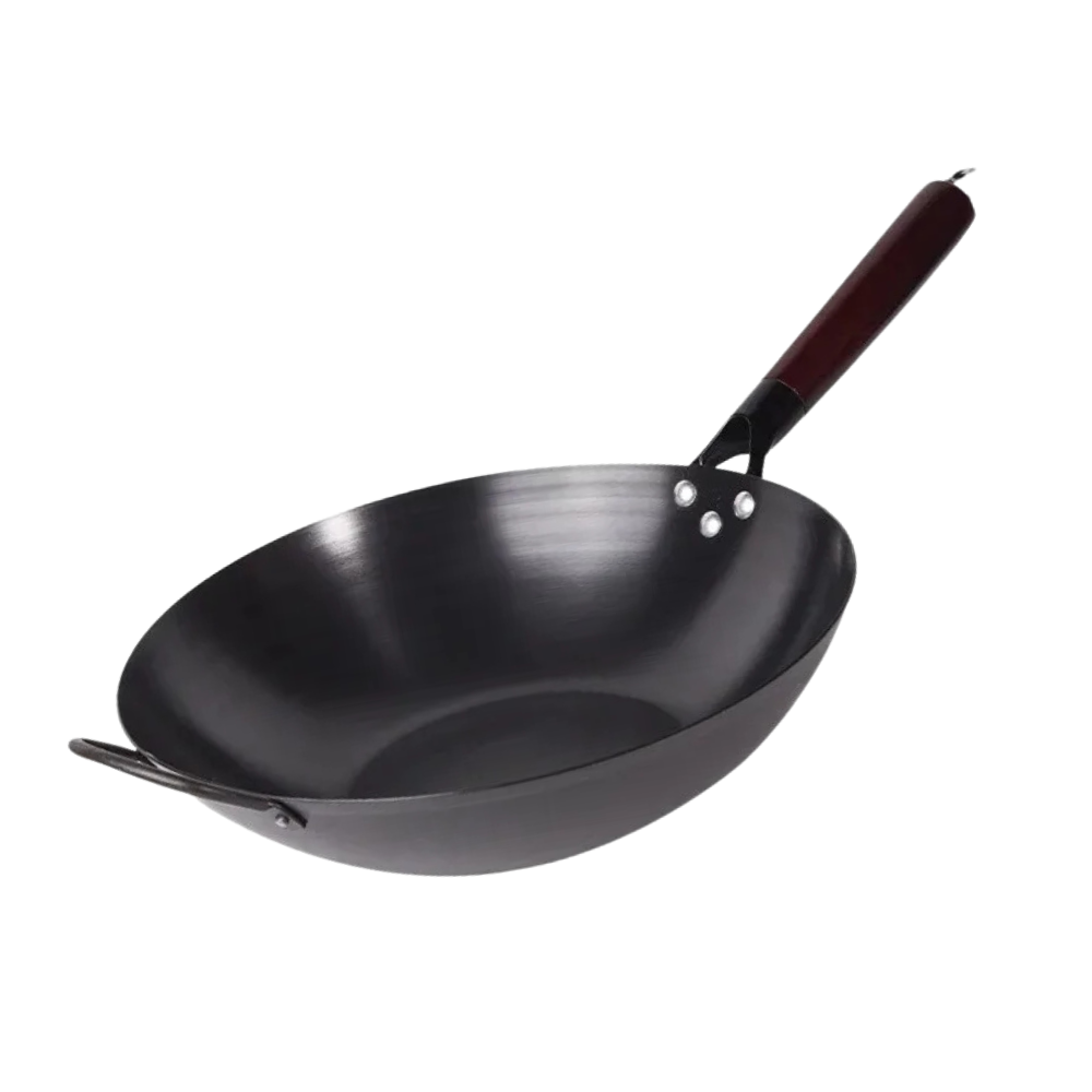 Iron Wok Pan 36cm Flat Bottom Stir Fry Cooking Pan Induction Compatible
