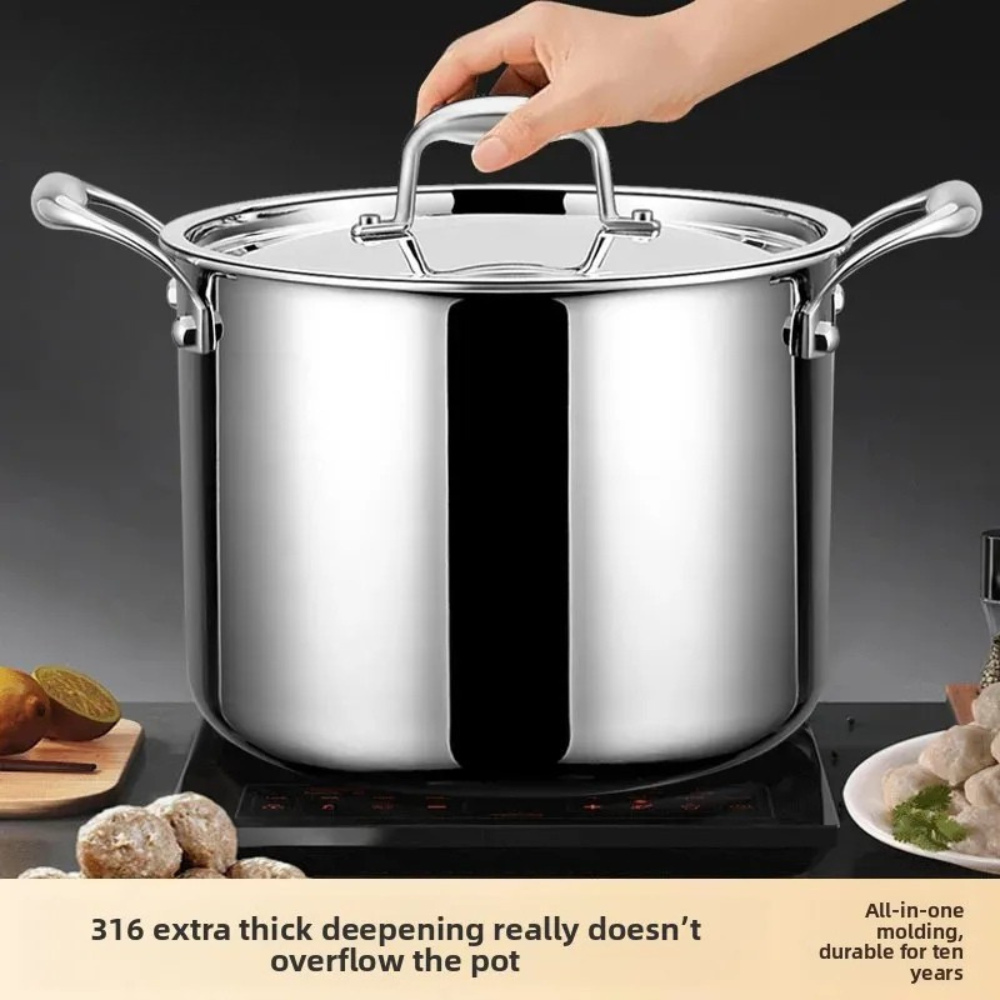 Stainless Steel Soup Pot 24cm Thickened Stew Cooking Pot Induction Compatible